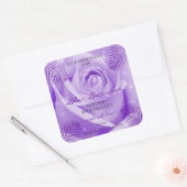 フローララベル紫バラとヤシ葉 スクエアシール (封筒)