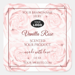 フローララベル薄いピンク色のバラとロゴ スクエアシール