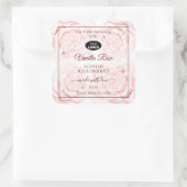 フローララベル薄いピンク色のバラとロゴ スクエアシール (バッグ)