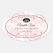 フローララベル薄いピンク色のバラとロゴ 楕円形シール (正面)