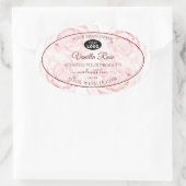 フローララベル薄いピンク色のバラとロゴ 楕円形シール (バッグ)