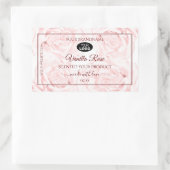 フローララベル薄いピンク色のバラとロゴ 長方形シール (バッグ)