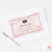 フローララベル薄いピンク色のバラとロゴ 長方形シール (封筒)