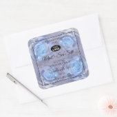 フローララベル薄い青のバラとロゴ スクエアシール (封筒)