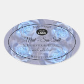 フローララベル薄い青のバラとロゴ 楕円形シール (正面)