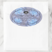 フローララベル薄い青のバラとロゴ 楕円形シール (バッグ)