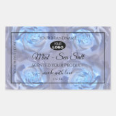 フローララベル薄い青のバラとロゴ 長方形シール (正面)