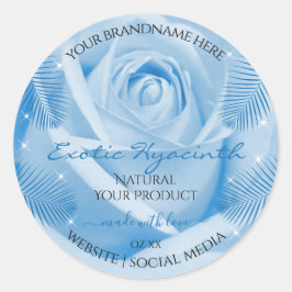 フローララベル青バラとヤシ葉 ラウンドシール