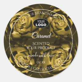 フローララベル黄色い茶色のバラとロゴ ラウンドシール