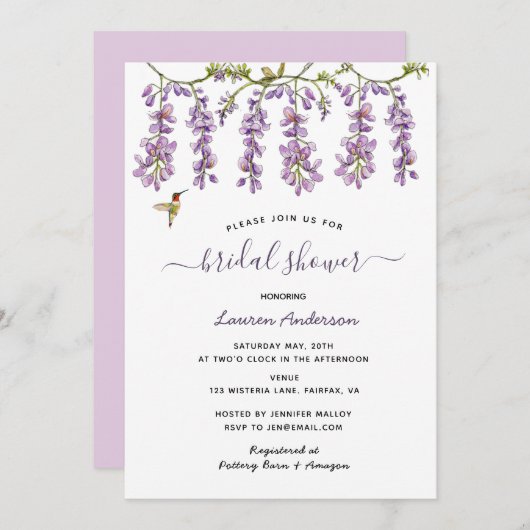 フローララベンダーウィステリアブライダルシャワー 案内状 (正面/裏面)