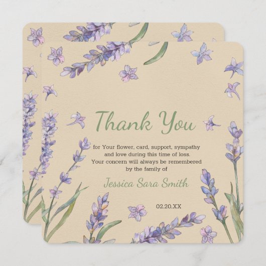 フローララベンダーグリーンリーサンキューメモリアルカード 招待状 (正面/裏面)