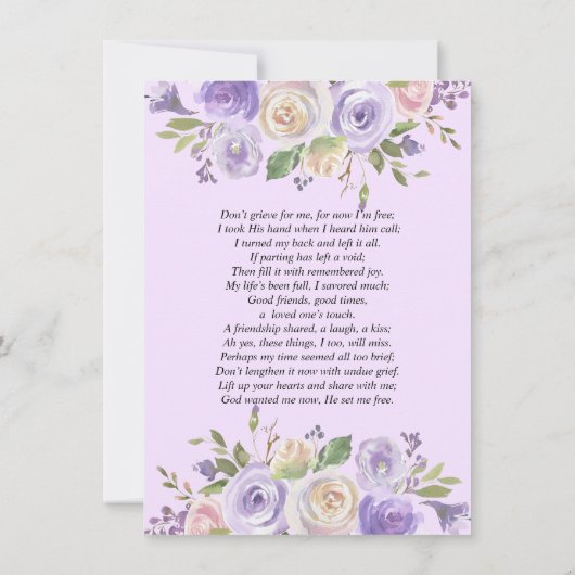 フローララベンダーサンキュー悔やみや弔慰メモリアル祈りの言葉 サンキューカード (裏面)