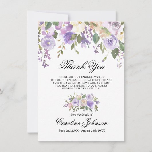 フローララベンダーサンキュー悔やみや弔慰メモリアル祈りの言葉 サンキューカード (正面)