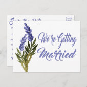 フローララベンダーパープルの日付を結婚保存 案内ポストカード (正面/裏面)