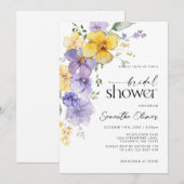 フローララベンダーパープルゴールデンブライダルシャワー 招待状 (正面/裏面)