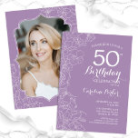 フローララベンダーパープル写真50th誕生日パーティー 招待状<br><div class="desc">ほこりっぽいピンクのフローラ写真50th誕生日パーティーへの招待。ボタニカルモダンアウトラインスケッチのアクセントとタイポグラフィスクリプトフォントを特徴とするミニマルデザイン。トレンディーシンプル招待状カードは女性の日スタイリッシュお祝いに最適。任意のカスタマイズ年齢にすることができる。印刷されたZazzle招待状または即時ダウンロードのデジタル印刷可能なテンプレート。</div>