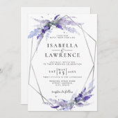 フローララベンダーフラワーパープルシルバー結婚ズ 招待状 (正面/裏面)
