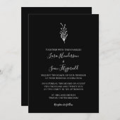 フローララベンダーモダンミニマリストブラック 招待状 (正面/裏面)