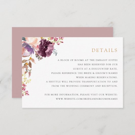 フローララベンダー赤面エレガントな結婚式詳細 招待状 (正面/裏面)