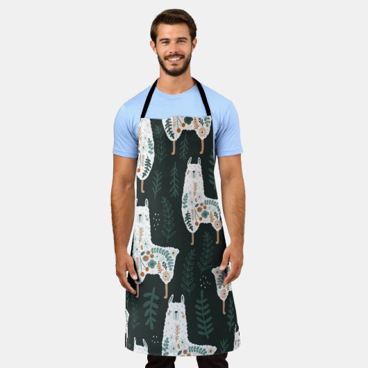 フローララマかわいいヴィンテージテクスチャ エプロン (着用した状態)