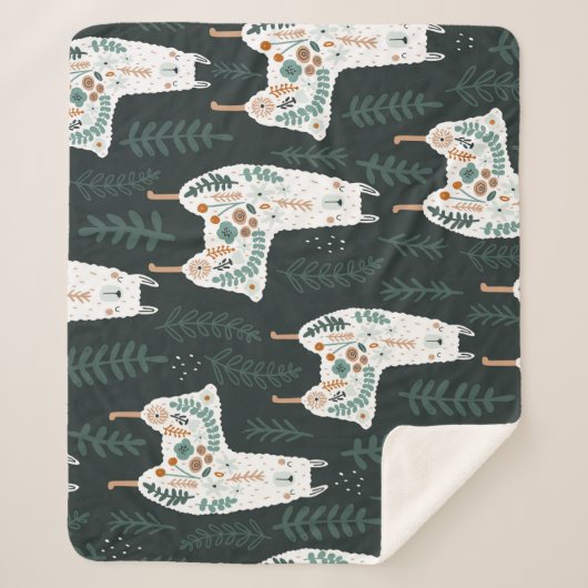 フローララマかわいいヴィンテージテクスチャ シェルパブランケット (正面)