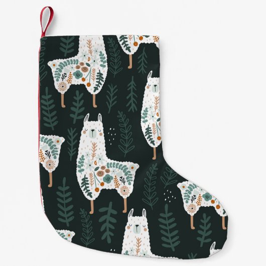 フローララマかわいいヴィンテージテクスチャ スモールクリスマスストッキング (正面)