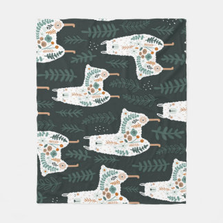 フローララマかわいいヴィンテージテクスチャ フリースブランケット