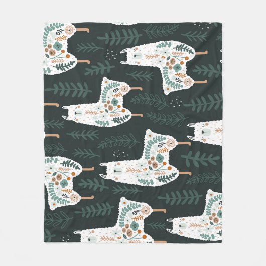 フローララマかわいいヴィンテージテクスチャ フリースブランケット (正面)