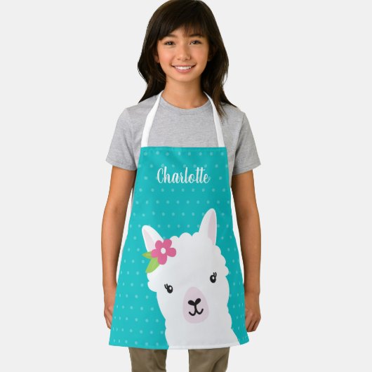 フローララマアルパカティール(緑がかった色)ガールキパーソナライズされたッズ エプロン (インサイチュ)