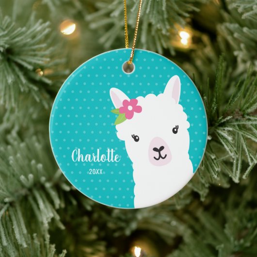 フローララマアルパカティール(緑がかった色)ガールクリスマス セラミックオーナメント (ツリー)