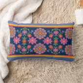 フローラランゴリ縁どパターン、ブルーランバーピロー ランバークッション (ブランケット)