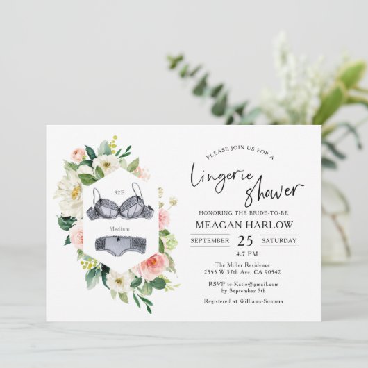 フローラランジェリーシャワー下着パーティの招待状 招待状 (スタンド正面)
