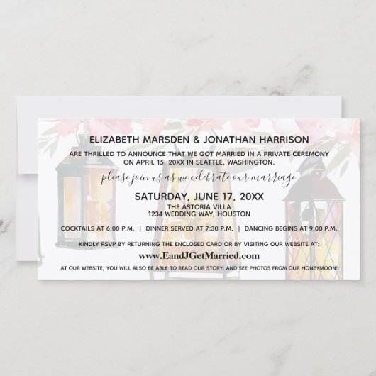 フローラランタンミセス写真たった今結婚しましたサイト 案内状 (裏面)