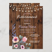 フローラリタイアメントパーティーライトウッドピンク招待状 招待状 (正面/裏面)