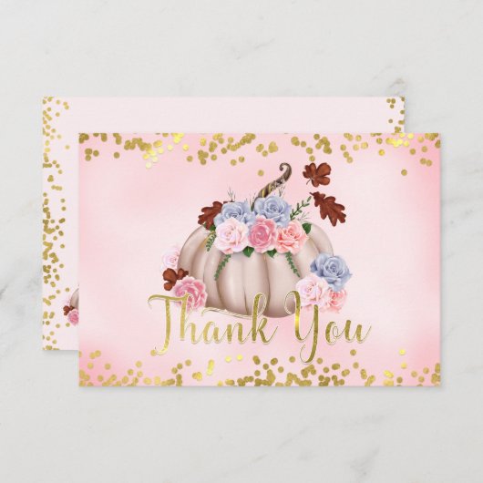フローラリトルカボチャ女の子ベイビーシャワーありがとう エンクロージャーカード (正面/裏面)