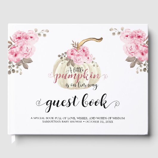 フローラリトルカボチャ女の子ベビシャワーピンクの花 ゲストブック (正面)