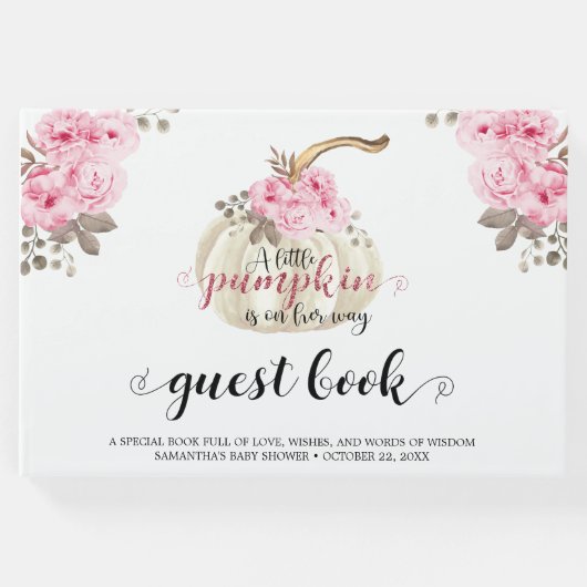 フローラリトルカボチャ女の子ベビシャワーピンクの花 ゲストブック (正面)