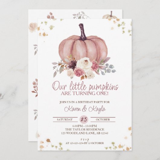 フローラリトルカボチャ1つの誕生日 招待状 (正面/裏面)
