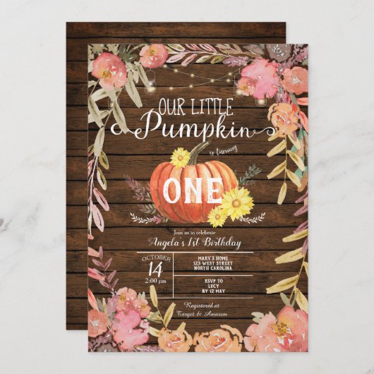 フローラリトルカンプキンウッド秋1st誕生日 招待状 (正面/裏面)