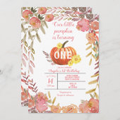 フローラリトルパンプキ素朴ン秋1歳の誕生日 招待状 (正面/裏面)