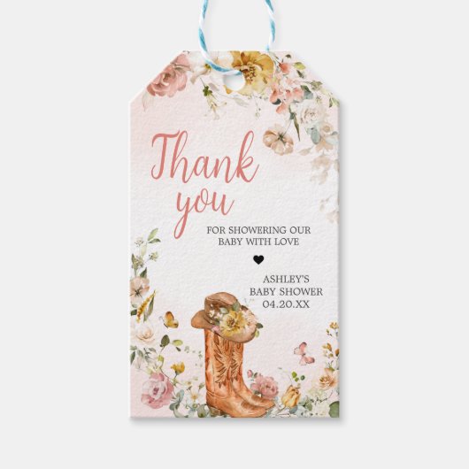 フローラリトル女性のカーボーイベビーシャワーメッセージカード ギフトタグ (正面)