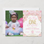 フローラリト恋しく思ル·ワンダーフル1歳の誕生日写真 招待状 (正面)