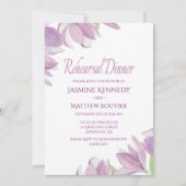 フローラリハーサルディナーパープルウォーターカラー花 招待状 (正面)