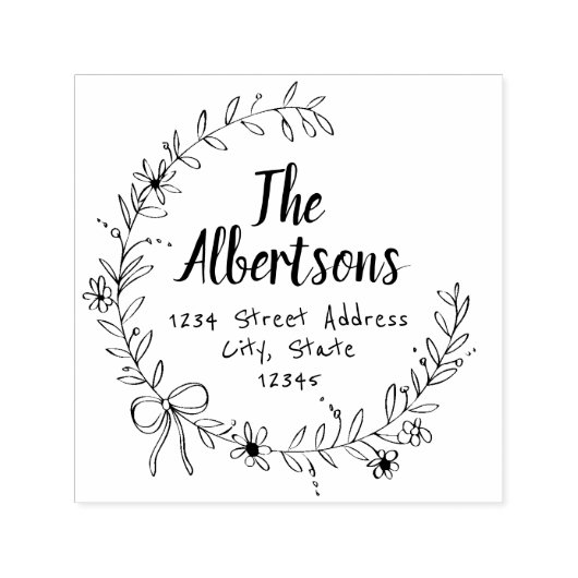 フローラリボンリースファミリ名差出人住所 セルフインキングスタンプ (デザイン)