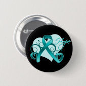 フローラリボン希望 – ティール(緑がかった色)リボン 缶バッジ (正面&裏面)