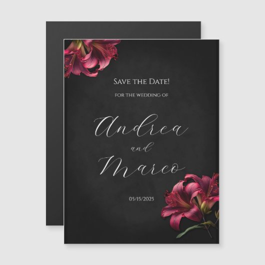 フローラリリー暗いゴシック様式の結婚式の日付を保存 (正面/裏面)