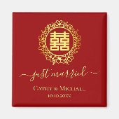 フローラリースたった今結婚しましたレッド中国の結婚ズ マグネット (正面)