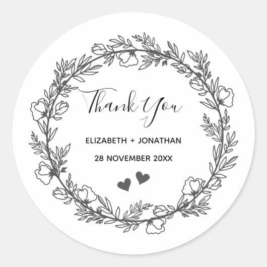 フローラリースとハートカスタム感謝していユー ラウンドシール (正面)