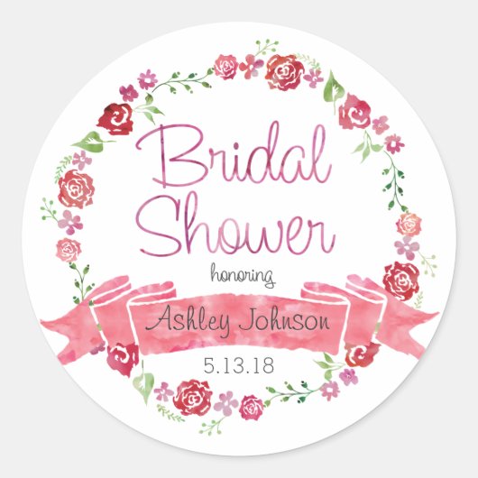 フローラリースとバラ-ブライダルシャワーシール ラウンドシール (正面)