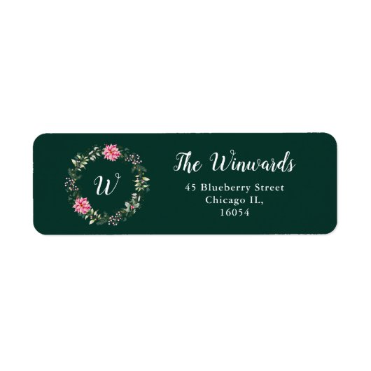 フローラリースとピンクのポインセチア花 ラベル (正面)